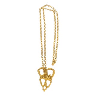 Christian Lacroix Gilt Metal Lace Pendant Chain Necklace For Sale