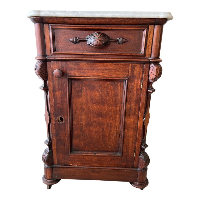 19th Century Victorian Flame Mahogany Marble Top Half Commode Washstand For Sale