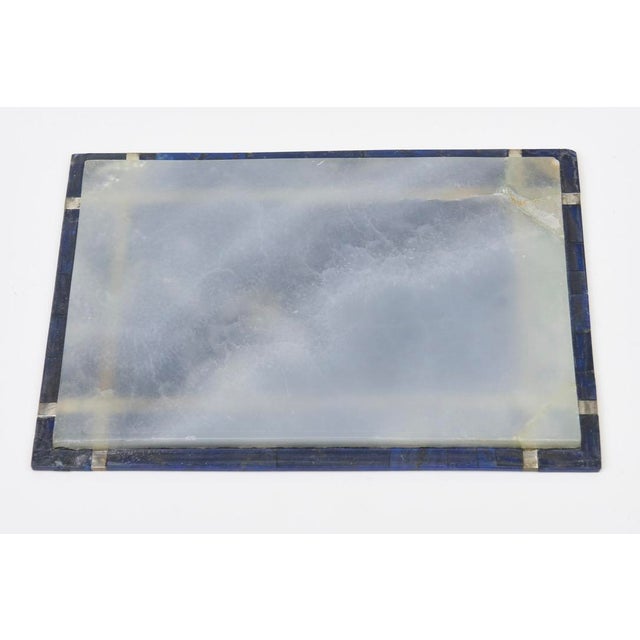 Mid Century Modern Lapis Lazuli, Silver Inlay and Quartz Stone Box, 1950's For Sale - Image 13 of 13
