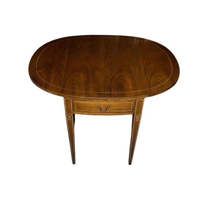 Mid 20th Century Hepplewhite Style Inlaid Mahogany Pembroke Drop-Leaf Side Table For Sale - Image 9 of 12