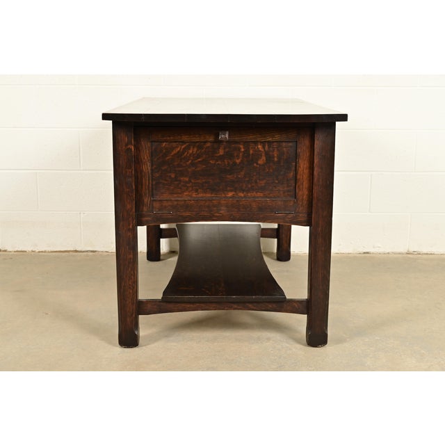 Stickley Brothers Style Antique Mission Oak Arts & Crafts Desk or Library Table, Circa 1910 For Sale - Image 15 of 18