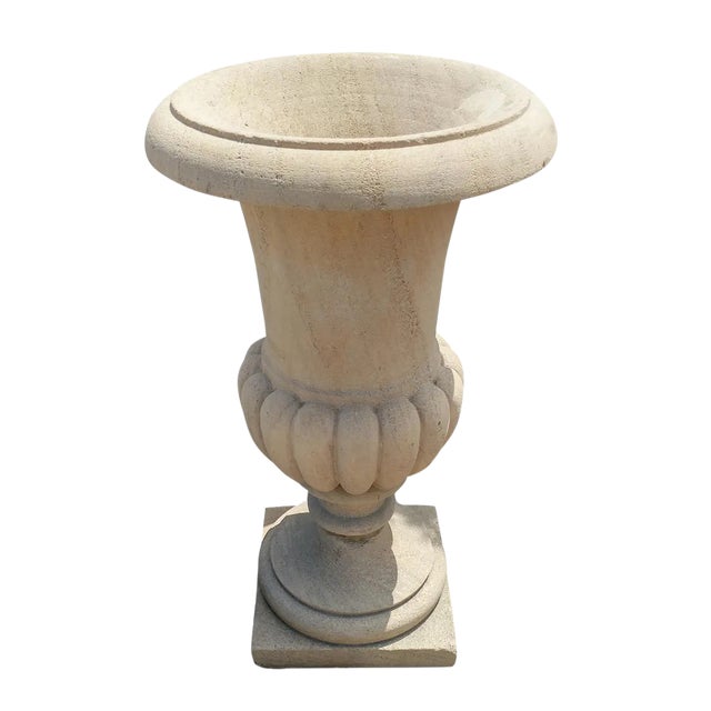 1920s Colonial Indian Sandstone Urn Planter For Sale