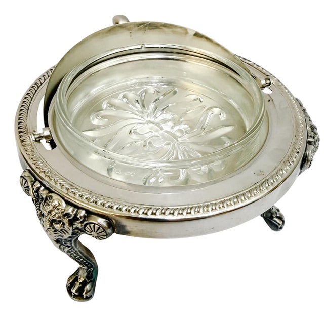 American Mid 20th Century American Rogers Silver-Plated Roll Top Caviar / Butter Dish With Glass Liner - Caviar Server For Sale - Image 3 of 9