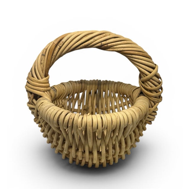 Charming Vintage French Wicker Harvest Gathering Basket. This small, round handwoven wicker harvest basket from SW France...