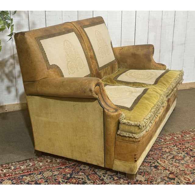 Vintage Club Sofa in Leather and Fabric, 1930s For Sale - Image 3 of 18