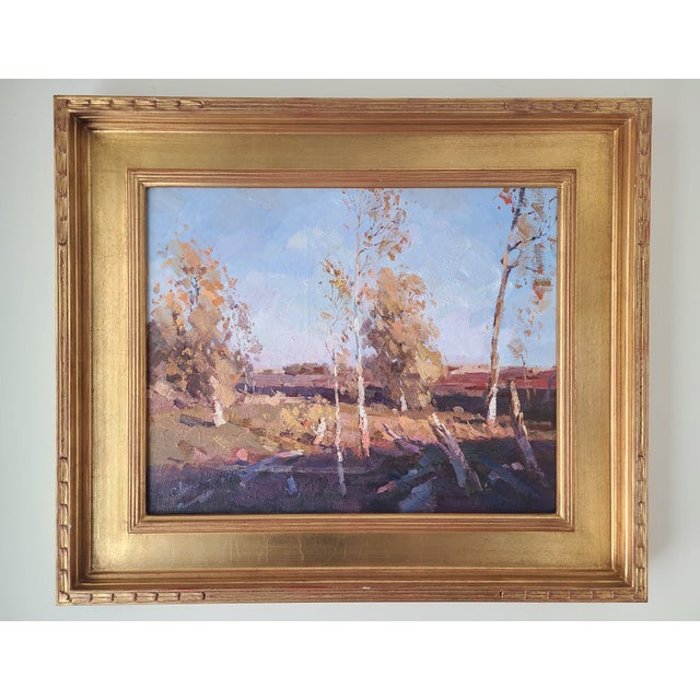 Original, one of a kind oil painting by Calvin Liang (b. 1960) depicting a vibrant rural California landscape. The medium...