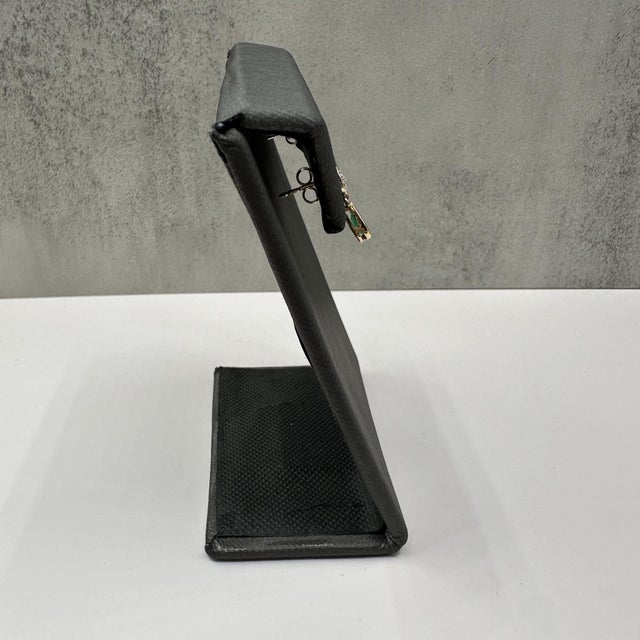 Contemporary Emerald and Diamond Dangle Earrings in 10kt Yellow Gold – 6x4mm Pear, New, A Pair For Sale - Image 3 of 5