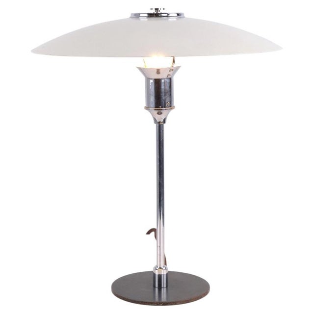 Table Lamp with White Metal Shades and Nickel-Plated Frame by Lyfa, 1940s For Sale - Image 12 of 12
