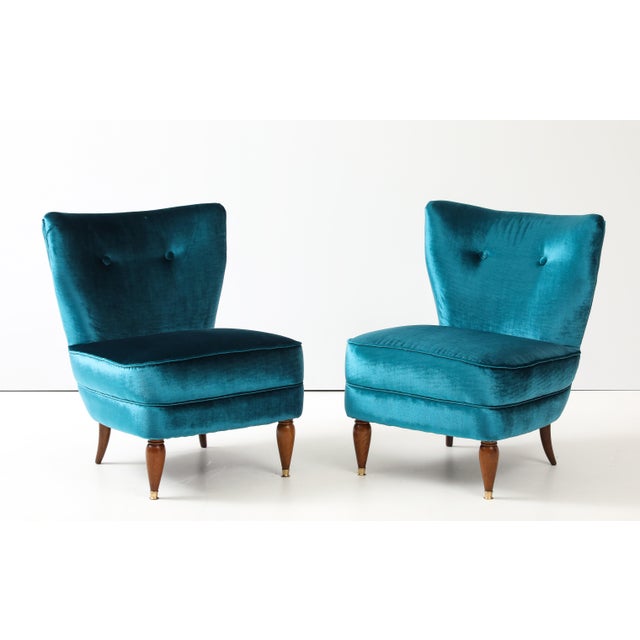 1940's Italian Petitte Slipper Chairs and Ottoman in Velvet Upholstery For Sale - Image 4 of 12
