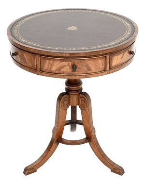 Antique Regency Leather Top Drum Table, 1900s