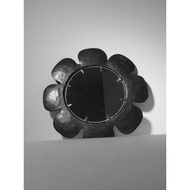 Vintage Eight Petal Hand-Hammered Cast Iron Wall Mirror, 1950s For Sale - Image 4 of 5