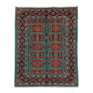 Turquoise Tree of Life Tribal Wool Area Rug, 4'11" X 6'6" For Sale