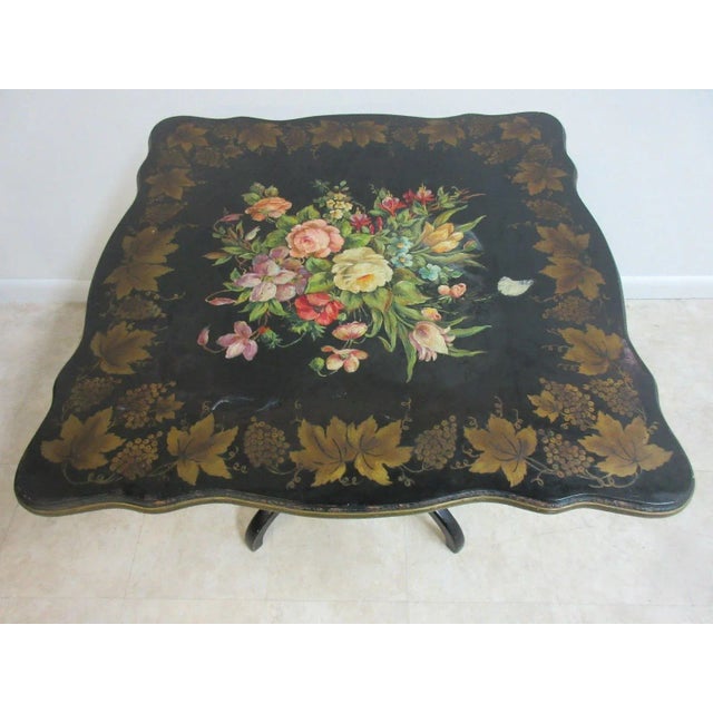 Wood Antique Floral Painted Spider Leg Table For Sale - Image 7 of 11