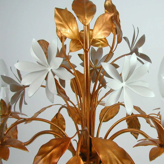 Mid-Century 5-Light Gilt Leaf & White Blossom Chandelier by Hans Kögl, 1970s For Sale - Image 16 of 18