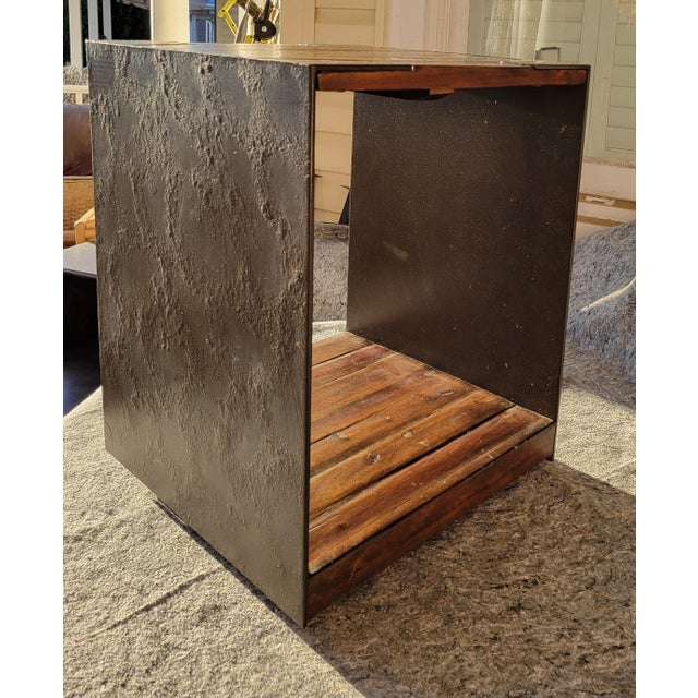 Industrial Flexsteel Industrial Steel and Acacia End Table For Sale - Image 3 of 6