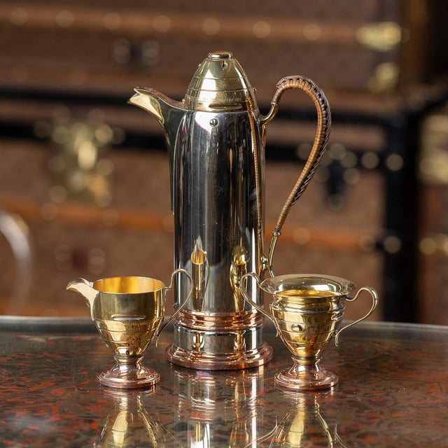 Antique 20th century wwi "artillery" coffee set, attributed to the gorham manufacturing company, usa. Each piece is...