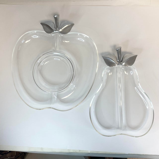 1980s Vintage Lucite & Metal Apple & Pear Divided Serving Dishes - Set of 2 For Sale - Image 6 of 10