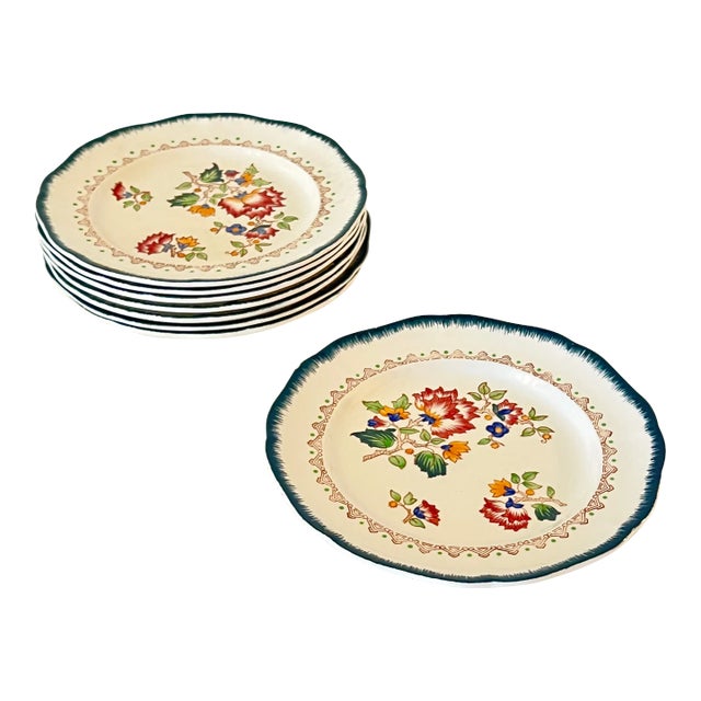 Longwy Shanghai French Ironstone Salad Plates- Set of 8 For Sale