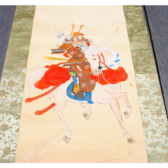 Early 20th Century Japanese Painted Scroll of warlord Minamoto No Yochiie later named "Hachimantaro Yoshie", Valorous...