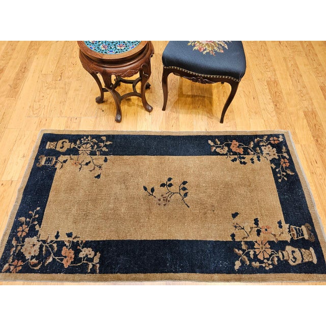 Textile Vintage Art Deco Chinese Area Rug, Handwoven Wool, Floral Medallion, 3' x 6' For Sale - Image 7 of 17