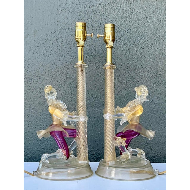 Metal Vintage Italian Barovier and Toso Murano Glass Figurative Lamps For Sale - Image 7 of 12