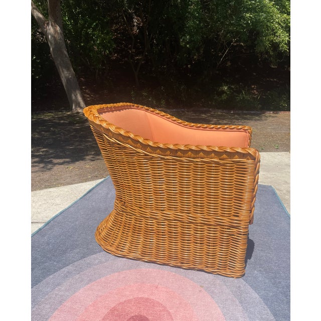 Vintage Wicker Lounge Chair & Ottoman Set, Michael Taylor Style With New Sunbrella Upholstery For Sale In San Diego - Image 6 of 12