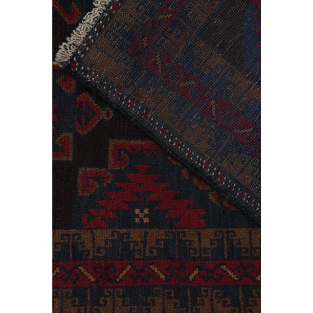 Textile Rug & Kilim’s Baluch Runner Rug With Black, Burgundy and Blue Geometric Patterns For Sale - Image 7 of 8