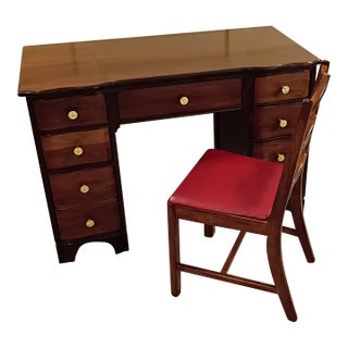 Vintage Solid Wood Desk With Chair For Sale