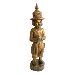 19th Century Burmese Folk Art Gilt Carved Wood Nat (Deity) Warrior Statue For Sale