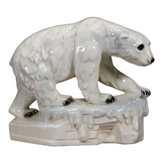 Antique Faience Polar Bear Sculpture, Ca. 1930s For Sale