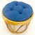 Wood Round Mid Century Modern Blue Upholstery Ottoman Foot Stool Bench Pouf MINT! For Sale - Image 7 of 9