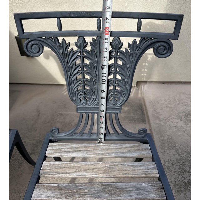 1930s Pair of Neoclassical Lyre Back Cast Iron Lyre Back With Weathered Wood Seats For Sale - Image 12 of 18