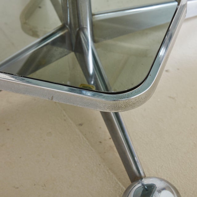 Chrome + Smoked Glass Bar Cart by Allegri Arredamenti, Italy 1970s For Sale - Image 9 of 11