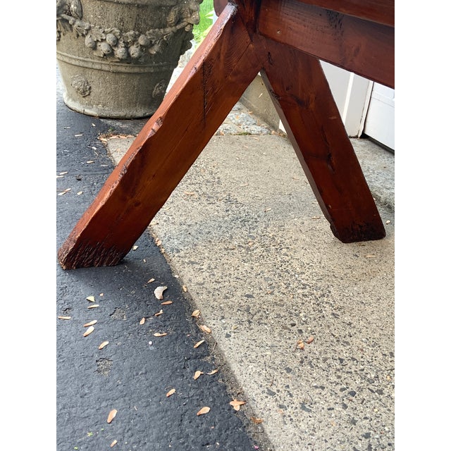 Large Vintage Metal-Topped Rustic Wood Garden Potting Trestle Table For Sale In New York - Image 6 of 15