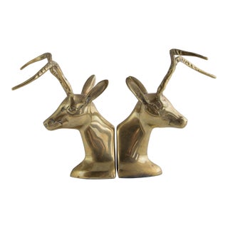 Brass Horned Impala Bookends For Sale