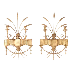Antique Pair of Italian Gilt Wall Sconces With Wheat Stalk Motif