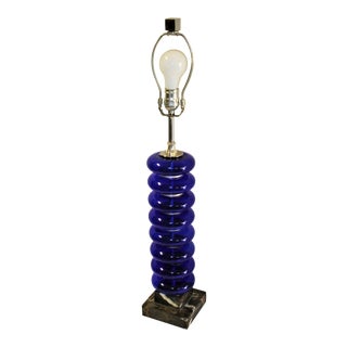 Art Deco Style Cobalt Blue Glass Table Lamp with Marble Base For Sale