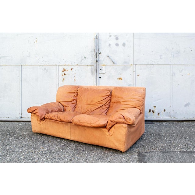 Bonheur Leather Sofa by Titina Ammannati and Giampiero Vitelli for Brunati, 1970s Sofa with leather-covered upholstery and...