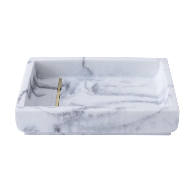 Crafted from sturdy resin and made to mimic marble, our Bergen Bath Accessories shine with its distinct off-centered brass...