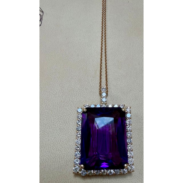 102 Ct Emerald Cut Amethyst &amp; 5.5 Ct Diamond Pendant Necklace 14KY Gold + Chain This spectacular Pendant Necklace...