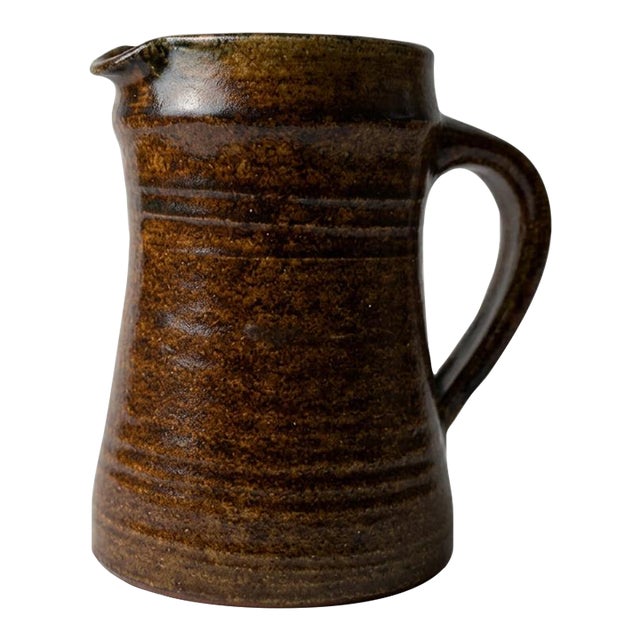 1960s Poterie d'Accolay Brutalist Tobacco-Glazed Ceramic Pitcher, 13cm/5.1" For Sale