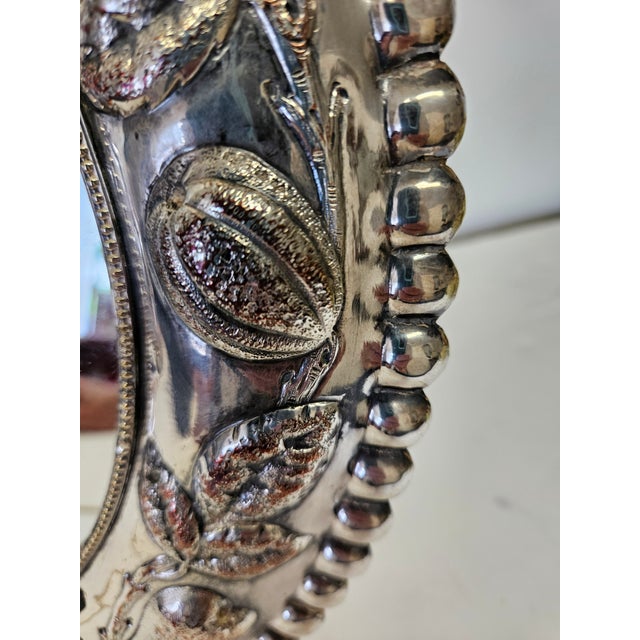 American Vintage Silverplate Over Copper Easel Back Oval Repose Mirror For Sale - Image 3 of 7