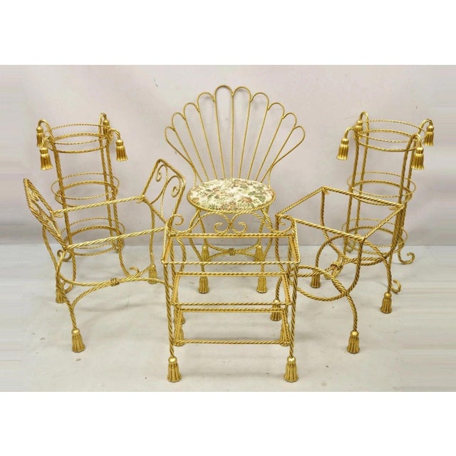 Mid 20th Century Italian Hollywood Regency 3 Tier Gold Iron Rope Tassel Stand Side Tables - Pair For Sale - Image 10 of 10