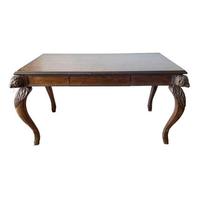 Early 20th Century Walnut Writing Desk With Ram’s Head Carvings For Sale - Image 14 of 17