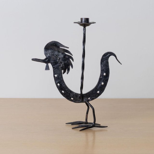 1950s French Black Iron Rooster Candlestick For Sale - Image 4 of 10