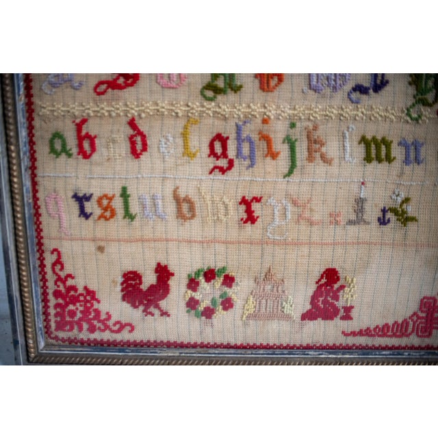 Early 20th Century Early 20th Century Framed Sampler With Asian Theme and Motifs For Sale - Image 5 of 12