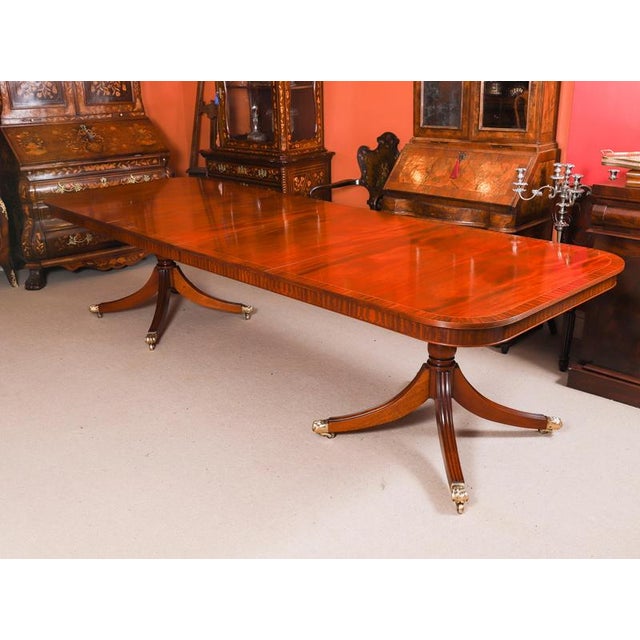 Hollywood Regency Vintage Regency Revivaltwin Pillar Dining Table and Chairs, Set of 11 For Sale - Image 3 of 12