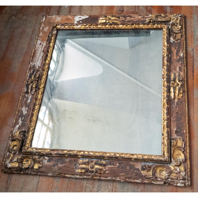 Wood 20th Century Baroque Revival Style Heavily Distressed Mirror For Sale - Image 7 of 12