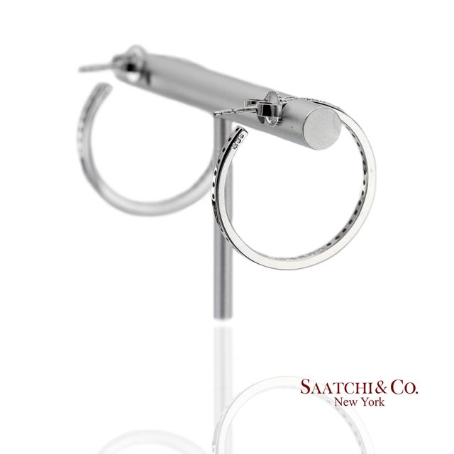 Silver 18k 750 Solid White Gold in and Out Natural Diamond Hoop Earrings, Pair For Sale - Image 8 of 13