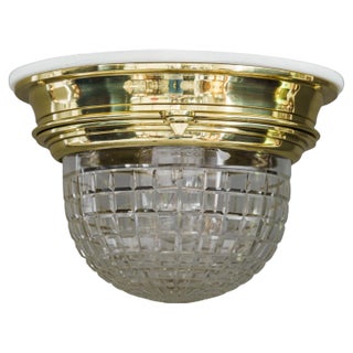 Art Deco Ceiling Lamp with Cut Glass Shade, 1920s For Sale